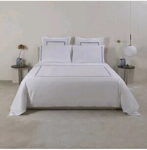 Frette Frame White Navy Embroidery Cotton King Duvet New